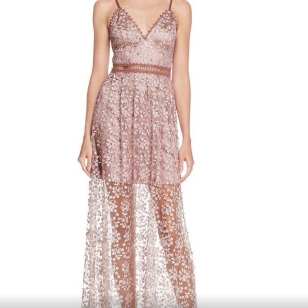 Aqua Beaded Floral Lace Maxi Dress